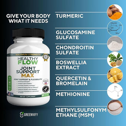 Healthy Flow Joint Support Max, 1500mg Glucosamine, 60 Capsules, Maximum Strength Joint Support Supplement (3)