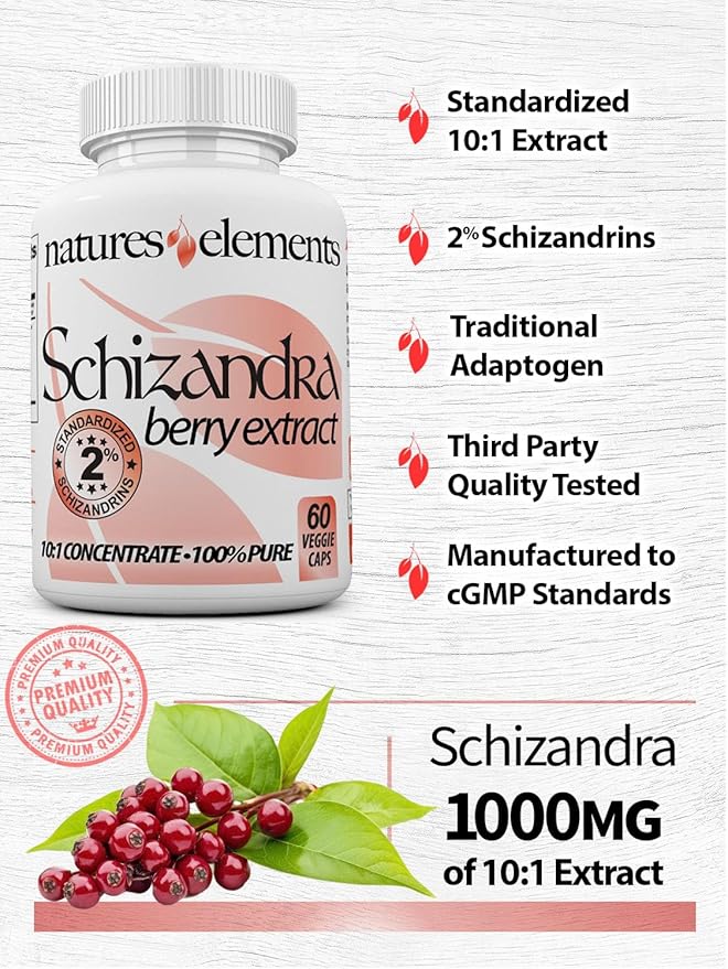 Natures Elements Schizandra Berry Extract – 3 Pack – 10:1 Concentrated Herbal Supplement – 1000mg Per Serving - Veggie Capsules – 60 Count Each – Non-GMO, 100% Pure – 1 Month Supply