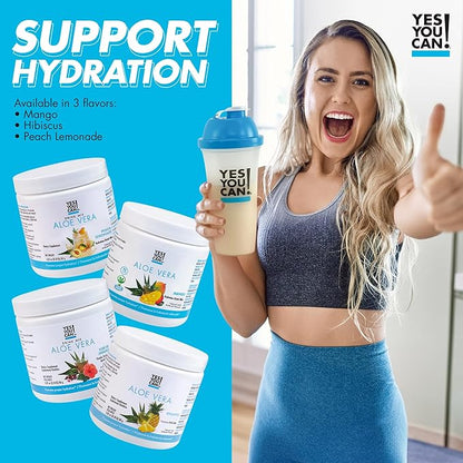 Yes You Can! Organic Aloe Vera Powder Drink Mix - Hydration Booster Infused with Pure Aloe Juice - Delicious Flavors - Made in USA - Antioxidant Rich - Vatiety Flavor - 40 Servings Per Canister (4 Pack)