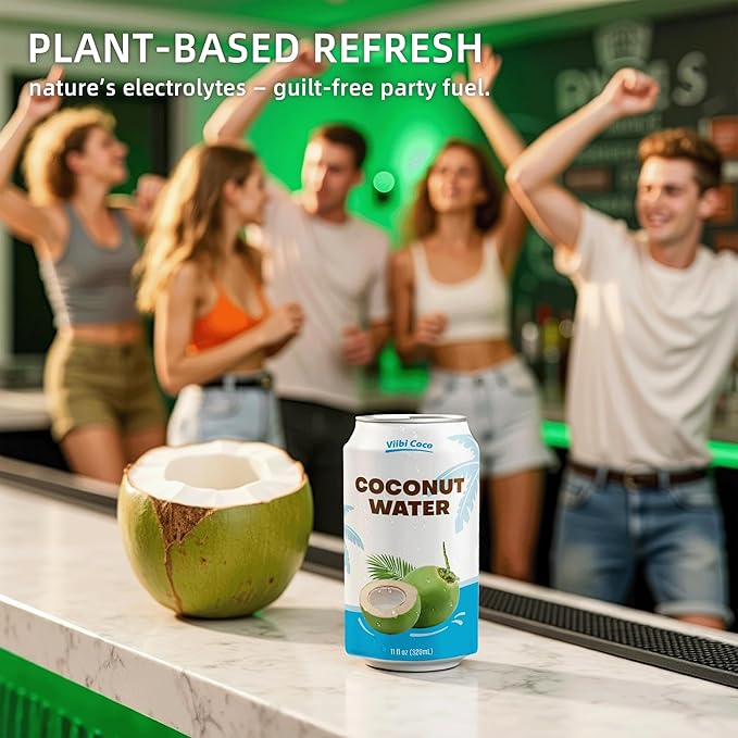 VIIBI Coconut Water, NO added Sugar, The Original Flavor - Made with Fresh Coconut Water, Natural Electrolytes for Hydration, Hydration with Electrolytes, 11 Fl Oz (Pack of 24 Cans)