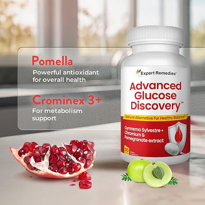 Advanced Glucose Discovery for Sugar Watchers, with Gymnema Sylvestre, Patented Pomegranate Supplement, Crominex 3+, for Glucose Metabolism Wellness - All Natural, Non-GMO - 90 Vegan Capsules