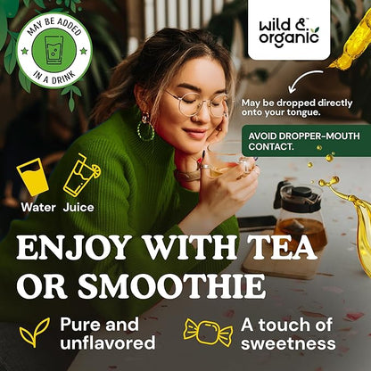 Wild & Organic Green Tea Extract Liquid Drops - Antioxidant Supplement - Natural Green Tea Supplements w/Camelia Sinensis - Vegan, Sugar & Alcohol-Free Tincture - 2 fl oz