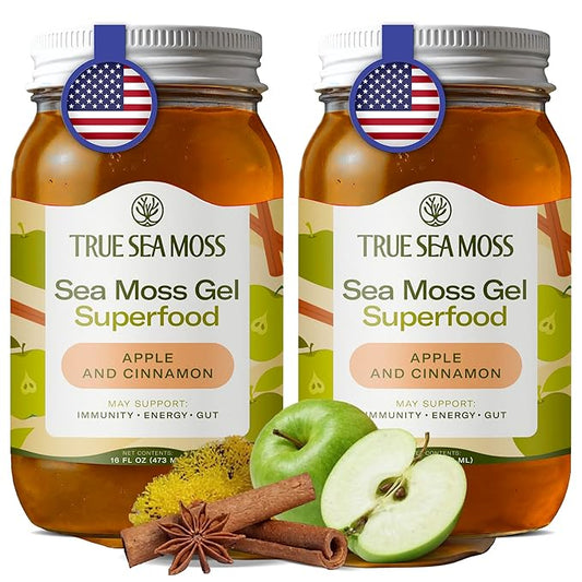 TrueSeaMoss Sea Moss Gel – Made in USA – Wildcrafted Seamoss, Fresh Fruits & Sea Vegetables – Apple/Cinnamon, Pack of 2 (Labels may Vary)