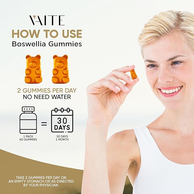 VAITE Boswellia Serrata Gummies 1200mg - Indian Frankincense Extract with Boswellic Acid, Plant-Based Supplement, Joint Support Health Formula, Non-GMO, Gluten-Free, Sugar-Free, 60 Chewables