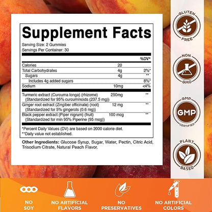 Vitamatic Turmeric Gummy with Ginger & Black Pepper Extract – 60 Vegan Gummies Each | 2 Pack (120 Gummies) 95% Curcuminoids – Powerful Antioxidant & Inflammatory Support