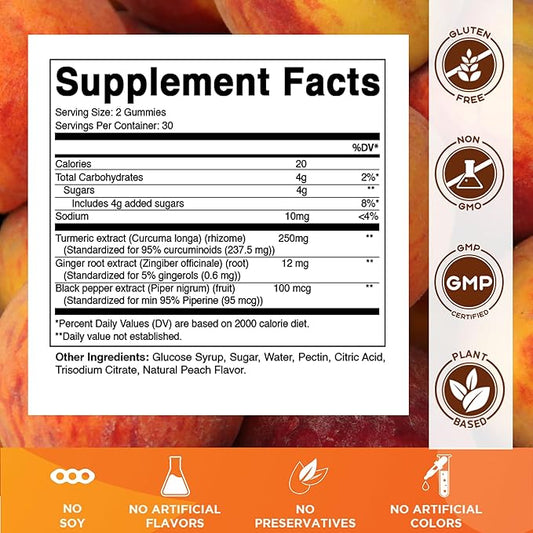 Vitamatic Turmeric Gummy with Ginger & Black Pepper Extract – 60 Vegan Gummies Each | 2 Pack (120 Gummies) 95% Curcuminoids – Powerful Antioxidant & Inflammatory Support