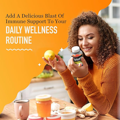 Airborne 750mg Vitamin C Gummies for Adults, Immune Support Gummies with Powerful Antioxidants VIT C & E, Caffeine Free - 2x63ct Bottle (42 Servings), Assorted Fruit Flavor