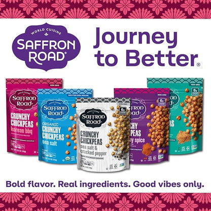 Saffron Road Roasted and Crunchy Korean BBQ Chickpeas | High Protein Snacks | Gluten-free, Vegan, Non-GMO, and Certified Halal and Kosher | 5.4oz Pouch | Pack of 6