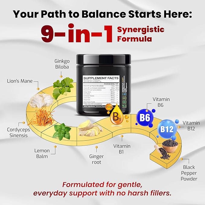 VEGATOT Vertigo Supplement *USA Made and Tested* Inner Ear Supplement with Ginkgo Biloba Lion's Mane Lemon Balm Ginger VIT B1, B6, B12- for Dizziness Spinning Inner Ear Balance