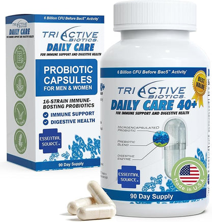 TriActive Biotics Daily Care - Probiotics for Women and Men, Prebiotic Blend with 6 Billion CFU - Probiotics for Digestive Health - Support Gut Health, Immune Defense - 90 Capsules