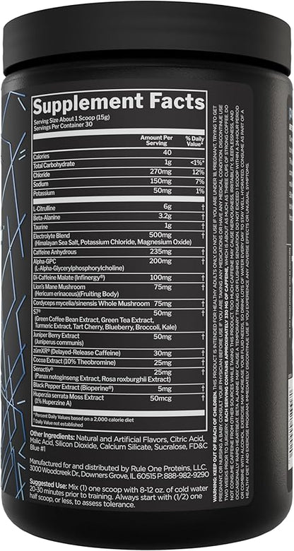 Rule 1 preLIFT Pre-Workout, 6g Citrulline, 3.2g Beta Alanine, 3 Caffeine Sources + 20 Others for Energy, Alertness, & Endurance (30 Servings, Blue Raspberry)