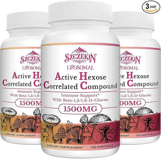 1500mg Liposomal Active Hexose Correlated Supplement,360 Soft Gels Beta-Glucans with Natural Mushroom Extract, Immune System, Liver Function, Maintain T-Cell & Killer Cell Activity