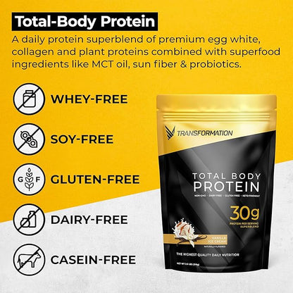 Transformation Vanilla Protein Powder | 30G Multi-Protein Superblend + Grass-Fed Hydrolyzed Collagen Peptides Powder- Hair, Skin, Nails + Organic Super Greens Superfood Powder- Immune & Energy Support