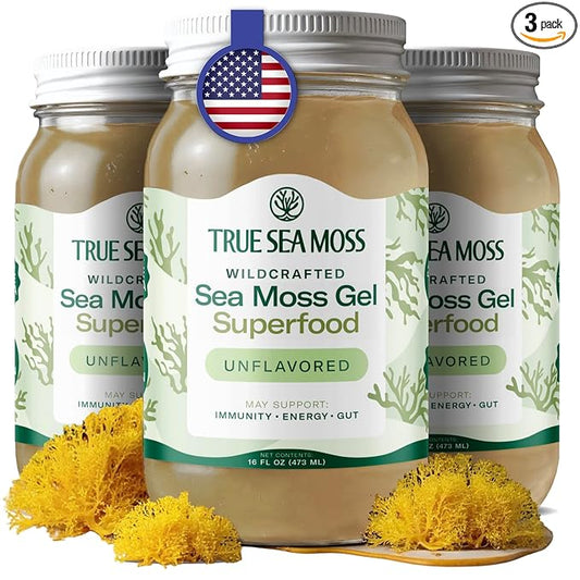 TrueSeaMoss Sea Moss Gel – Made in USA – Wildcrafted Seamoss, Dried Seaweed & Sea Vegetables – Original, Pack of 3 (Labels may Vary)