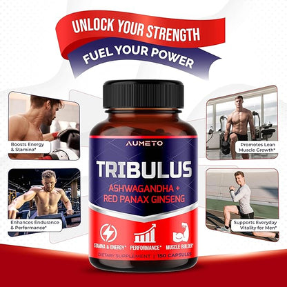 Tribulus Terrestris 98% Saponins - Enhanced 12-in-1 Formula with Yohimbine, Red Panax Ginseng, Ashwagandha for Boosting Energy, Stamina & Endurance* - Made in The USA