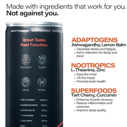 Peak Cocktails Non-Alcoholic Cocktail | Adaptogens, Nootropics, Superfoods for Recovery, Calm, Sleep | Ashwagandha, Tart Cherry, L-Theanine | Mixologist-crafted | Blood Orange Spritz | 8.4 oz, 12-Pack