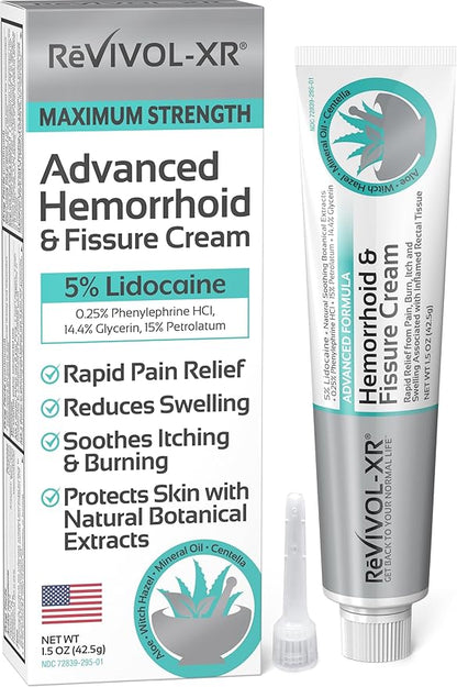 Advanced Hemorrhoid Treatment. 5% Lidocaine + Shrinks + Protects Skin + Aloe + Witch Hazel + Botanicals, External & Internal Use. Most Complete OTC Ointment & Fissure Cream, USA Made.
