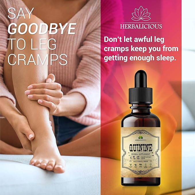 Quinine Liquid Extract 4oz – Restless Legs Syndrome Relief & Leg Cramps PM Nighttime Cramp Relief – All-Natural Cinchona Officinalis Bark Tincture for Cramp Defense, Digestive Health & Immune Support