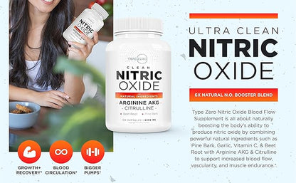 Type Zero Nitric Oxide 6X Booster, 150 Veggie Capsules - Natural Supplement - Beetroot, Arginine AKG, Citrulline, Pine Bark, Garlic & VIT C | Nitrous Oxide