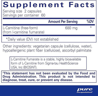 Pure Encapsulations L-Carnitine Fumarate | Hypoallergenic Supplement Support for Enhanced Muscle | 120 Capsules