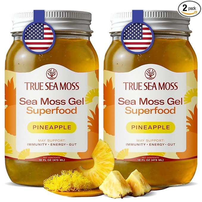 TrueSeaMoss Sea Moss Gel – Made in USA – Wildcrafted Seamoss, Fresh Fruits & Sea Vegetables – Pineapple, Pack of 2 (Labels May Vary)