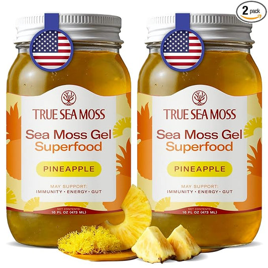 TrueSeaMoss Sea Moss Gel – Made in USA – Wildcrafted Seamoss, Fresh Fruits & Sea Vegetables – Pineapple, Pack of 2 (Labels May Vary)