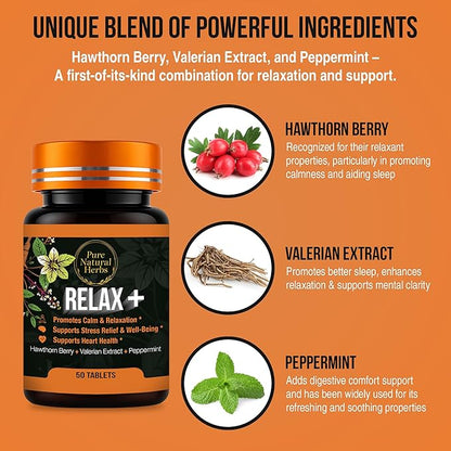Valerian Hawthorn & Peppermint Tablets, 50 Count – Organic Hawthorne Berry & Valerian Root Herb Supplement – Vegan Non-GMO Calm Support & Peppermint Pills for Digestive Wellness