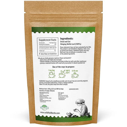 100 Bags Nettle Leaf Tea Ortiga Dried Nettle Herb Planta Bulk (Urtica Dioica) - 100 Count 1.5g Tea Bags Herb Hojas De Ortiga