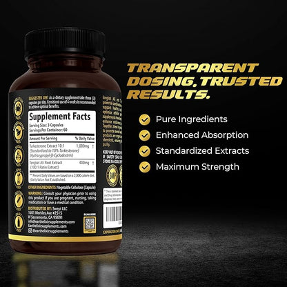 Turkesterone Tongkat Ali for Men and Women – 2-in-1 Natural Testosterone Support for Energy & Fitness - High Potency Turkesterone Supplement for Men with Tongkat Ali –– Pure Non-GMO Formula