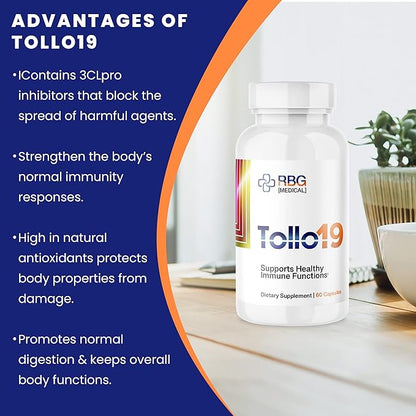 Tollo19 Immune Support Supplement - 3CLpro Inhibitors Protease Enzyme Supplement - 300mg Natural Blend of Gromwell Root Extracts & Sunflower Lecithin - Immune Defense 60 caps