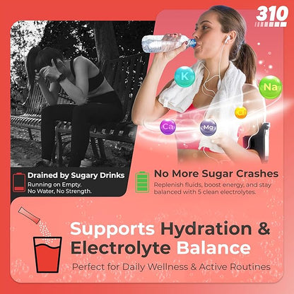 310 Hydrate Electrolytes Powder Packets - No Sugar Hydration Packets with Key Vitamins & Minerals - Keto Friendly - Tasty Sugar Free Electrolyte Drink - 15 Single Servings, Strawberry Flavor