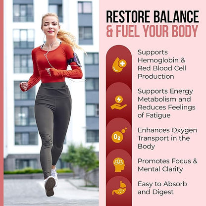 Nature's Nectar Blood Builder Iron Supplement for Men & Women – Slow Release Non-Constipating Iron Capsules with Vitamin B-12, Folic Acid & Vitamin C – Supports Red Blood Cell Production 60 Capsules
