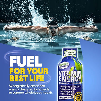 Vitamin Energy Immune+ Extra Strength Energy Shot Blue Raspberry 12 Pack, 260mg Natural Caffeine, B-Vitamins, Citicoline, Green Tea, Immunity & Focus Support, Zero Sugar, Gluten-Free 1.93 fl oz