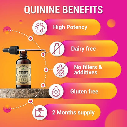 Quinine Liquid Extract 4oz – Restless Legs Syndrome Relief & Leg Cramps PM Nighttime Cramp Relief – All-Natural Cinchona Officinalis Bark Tincture for Cramp Defense, Digestive Health & Immune Support