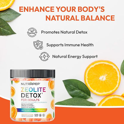 Zeolite Detox Gummies for Adults - Clinoptilolite Zeolite with Chlorella Vitamins D3 B12 C - Advanced Chewable Supplement for Immune Health Body Cleanse & Toxin Support - Sugar Free Vegan