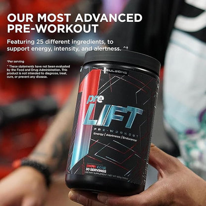 Rule 1 preLIFT Pre-Workout, 6g Citrulline, 3.2g Beta Alanine, 3 Caffeine Sources + 20 Others for Energy, Alertness, & Endurance (30 Servings, Snow Cone)