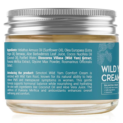 Wild Yam Cream – Herbal Support for PMS & Menopause Relief – Balances Hormones, Eases Hot Flashes & Night Sweats; Suitable for All Skin Types – Gift for Mother (2oz)
