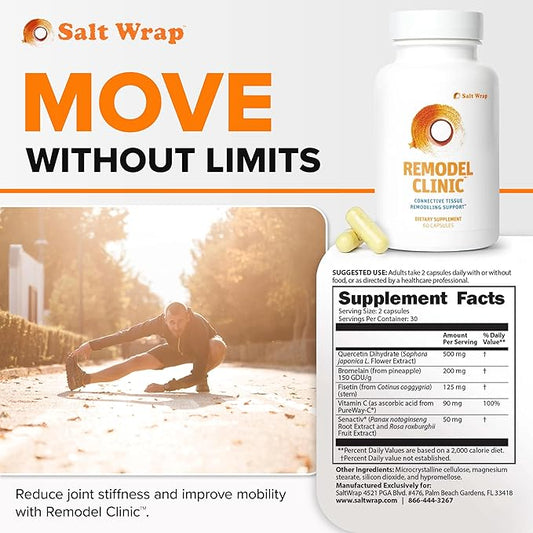 SaltWrap Remodel Clinic - Joint Remodeling Supplement for Senescent Cell Removal and Scar Tissue - Improve Mobility, Reduce Connective Tissue Stiffness - Fisetin, Quercetin, Bromelain - 60 Capsules