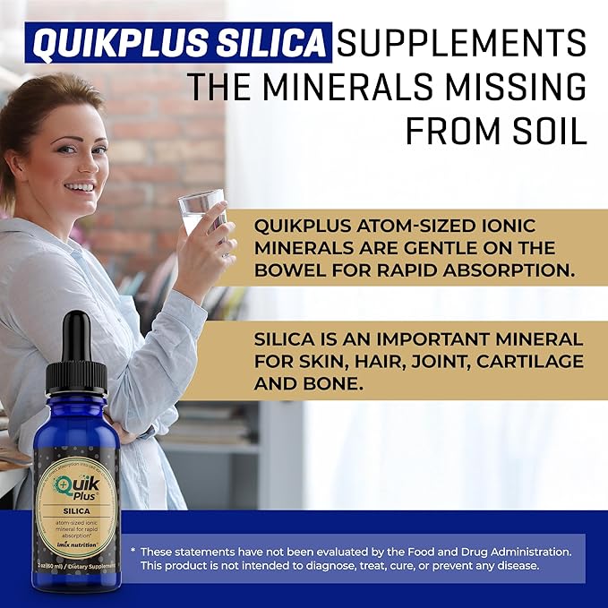 QuikPlus Liquid Mineral Supplement for Adults – Vegan, Gluten-Free, All Natural, Highly Bioavailable – 2 oz Bottle (Silica)