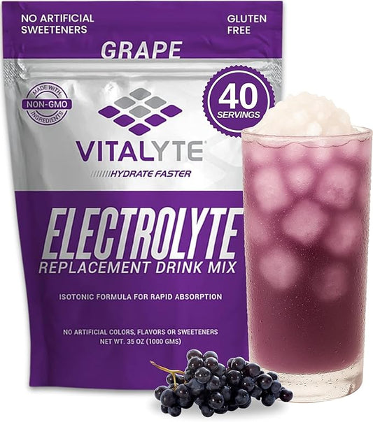 Vitalyte Electrolyte Powder Drink Mix, Isotonic Electrolyte Hydration Mix, Gluten Free Post Workout Powder Mix, Pack of 1, 35 oz., Grape Flavor