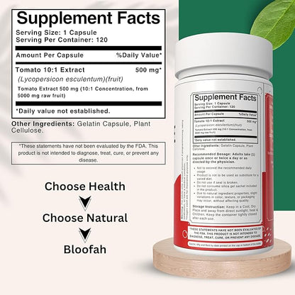 500mg Lycopene Supplement Tomato Extract 10:1 Capsules - 120 Count | 100% Pure, Non-GMO & Gluten Free Formula | Natural Carotenoid Supplement for Health and Wellness Support