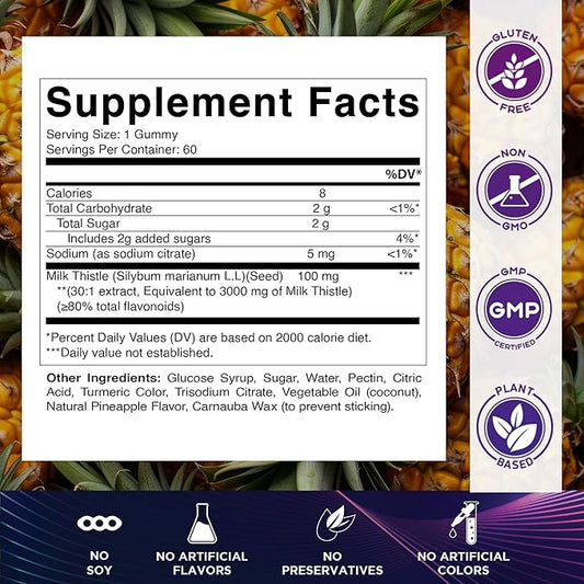 Vitamatic 2 Pack Milk Thistle Gummies- 10000 mg Equivalent Per Serving (from 50:1 Extract 200 mg)- Liver Detox & Anti Oxidant Health - Min. 80% Silymarin Flavonoids - 60 Pectin Based Gummies