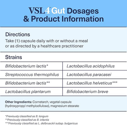 VSL4® Gut Daily Probiotics for Gut Health - 30B CFUs, Multi-Strain Digestive Support for Women & Men, Promotes Gut Balance & Regularity, Potent, Shelf-Stable Probiotic Supplement, 30 Capsules