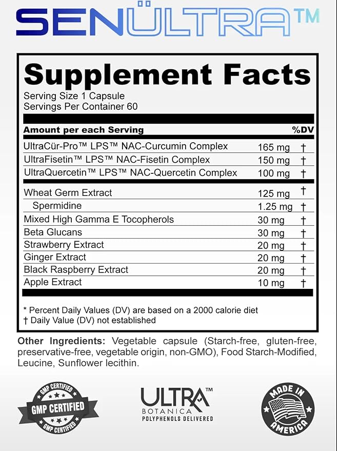 UltraVitality Longevity Support Formula – Fisetin, Curcumin, Quercetin & Beta-Glucan – Supports Cellular & Cognitive Health Healthy Aging – 60 Capsules