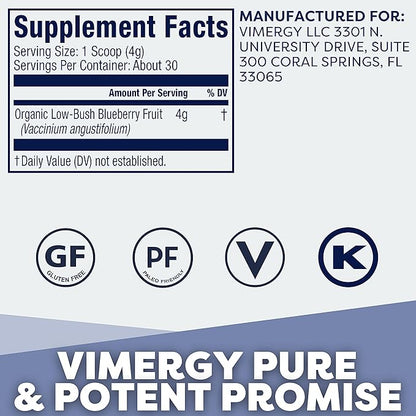 Vimergy Wild Blueberry Powder –Protects Brain Health* - Supports Cardiovascular Function* – Organic, Vegan & Gluten-Free – Trial Size 125g