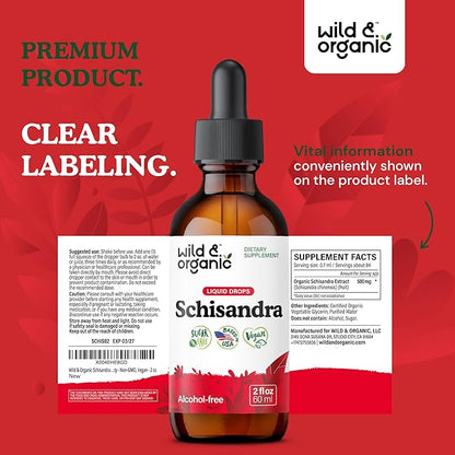 Wild & Organic Schisandra Berry Extract Drops 500 mg - Relaxing Schisandra Supplement - Liquid Chinensis Tincture - Vegan, Sugar & Alcohol-Free - 2 fl oz