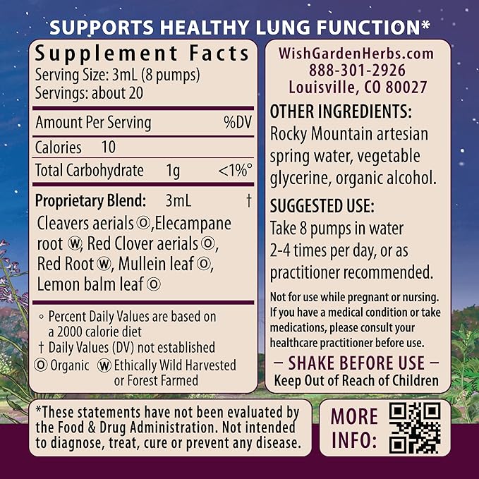 WishGarden Herbs Respiratory Strength Daily Support - Plant-Based Herbal Lung Support Supplement with Organic Mullein & Elecampane, Supports Long-Term Lung Resilience and Better Lung Efficiency, 4oz