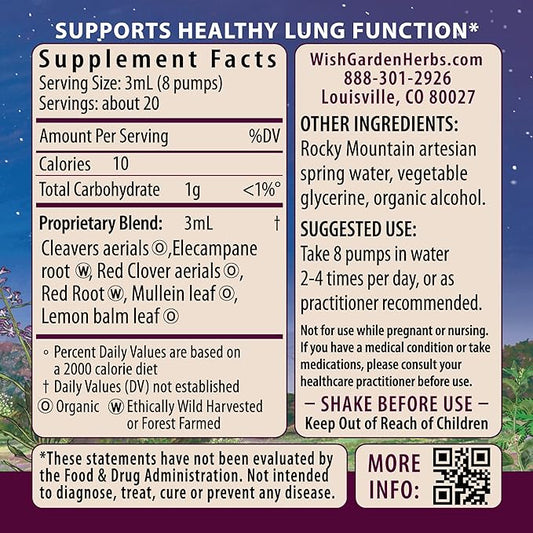 WishGarden Herbs Respiratory Strength Daily Support - Plant-Based Herbal Lung Support Supplement with Organic Mullein & Elecampane, Supports Long-Term Lung Resilience and Better Lung Efficiency, 4oz