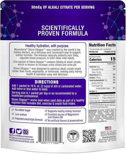 Stone Stopper Drink Mix, Cranberry Raspberry, Kidney Stone Prevention, Calcium Oxalate Protector, Developed by Urologists to Improve Hydration and Support Kidney Health, 15 Day Supply