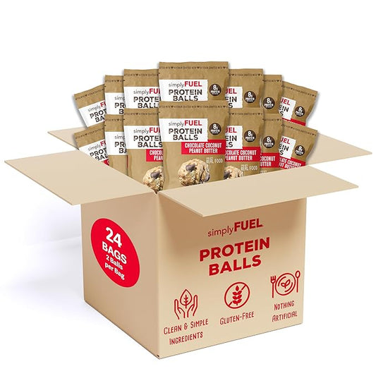 simplyFUEL Whole Food Protein Balls with Probiotics - Chocolate Coconut Peanut Butter Snacks - Protein Snack - Gluten Free Energy Balls (24 Pouches - 2 Balls)